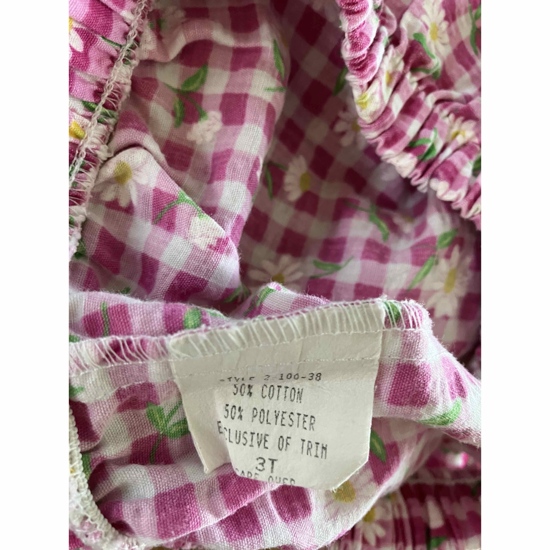 ピンクギンガム×花柄セットアップ　3T キッズ/ベビー/マタニティのキッズ服女の子用(90cm~)(ブラウス)の商品写真