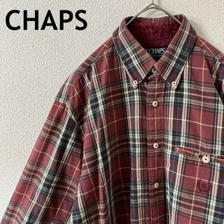 ラルフローレン(Ralph Lauren)のL2ラルフローレンCHAPSチェックシャツ長袖　月桂樹刺繍Mメンズ90s(Tシャツ/カットソー(七分/長袖))