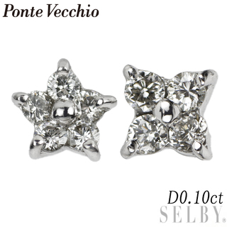 PonteVecchio - ポンテヴェキオ K18WG ダイヤモンド ピアス 0.10ct アシンメトリー