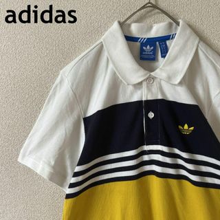 アディダス(adidas)のP3 adidas ボーダーポロシャツ　マルチカラー　半袖　Sメンズ　鹿子(ポロシャツ)