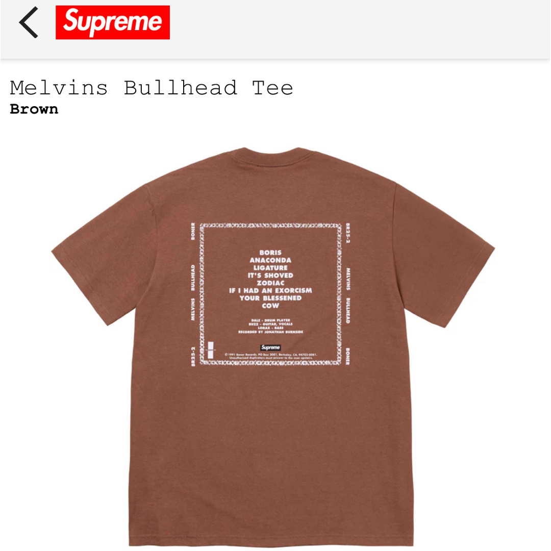 Supreme(シュプリーム)の新品supreme24ss Melvins Bullhead Tee正規品 メンズのトップス(Tシャツ/カットソー(半袖/袖なし))の商品写真