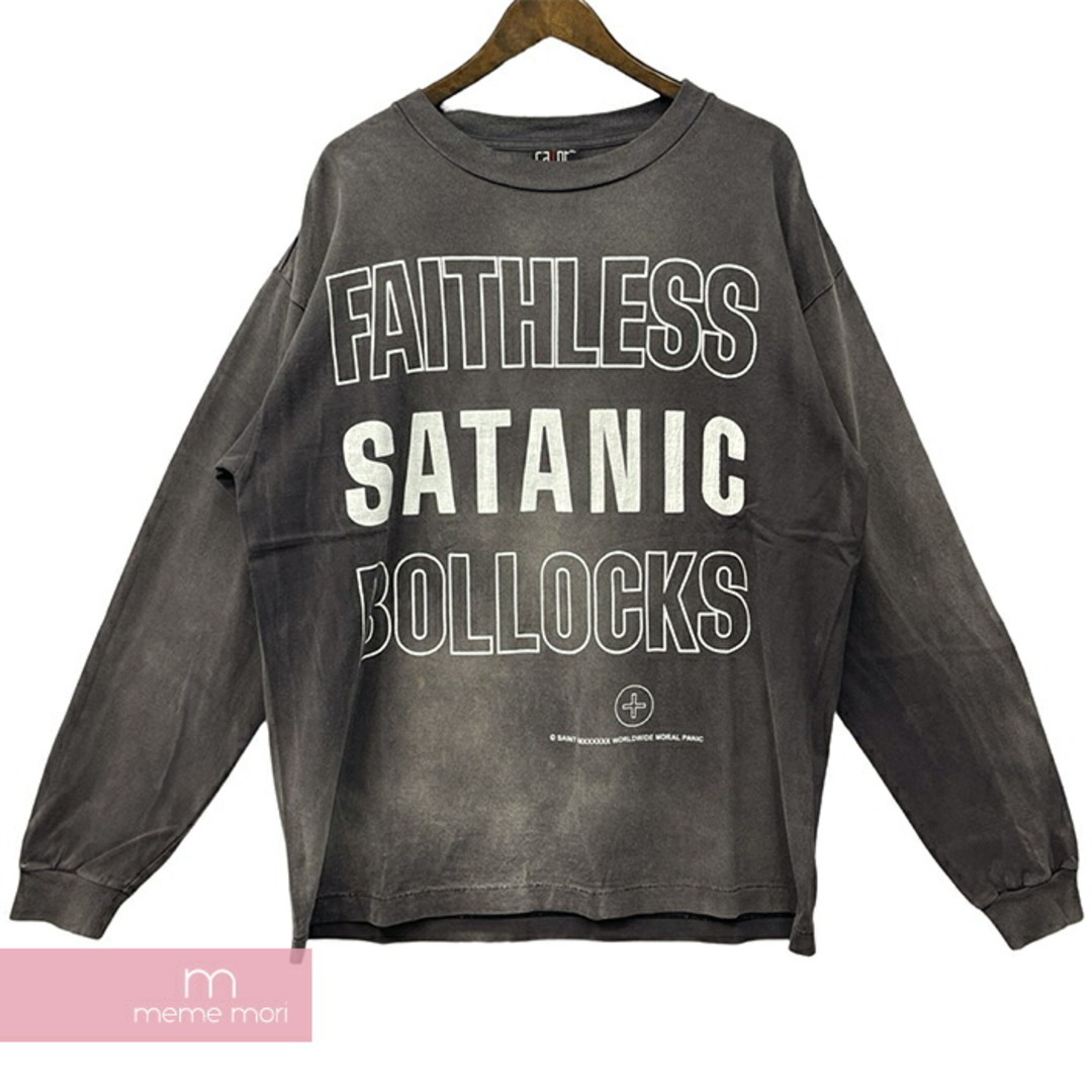 SAINT Mxxxxxx 2022SS Bollocks L/S Tee SM-S22-0000-031 セントマイケル ボロックスロングスリーブTシャツ 長袖カットソー ロンT プリント ダメージ・ヴィンテージ加工 ロゴプリント チャコール サイズXL【240510】【中古-A】【me04】 メンズのトップス(Tシャツ/カットソー(半袖/袖なし))の商品写真