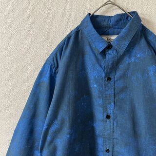 L2 マダラ模様デザインシャツ　長袖　ダークカラー　Ｌメンズ　グラフィック(Tシャツ/カットソー(七分/長袖))