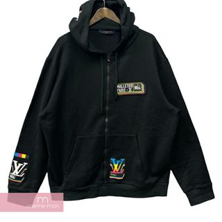 ルイヴィトン(LOUIS VUITTON)のLOUIS VUITTON 2019SS LV Jazz Mulch Logo Hoodie 1AATM8 ルイヴィトン LVジャズマルチロゴフーディ ジップアップパーカー LVロゴ プリント パッチ ブラック サイズXXL【240510】【中古-A】【me04】(パーカー)