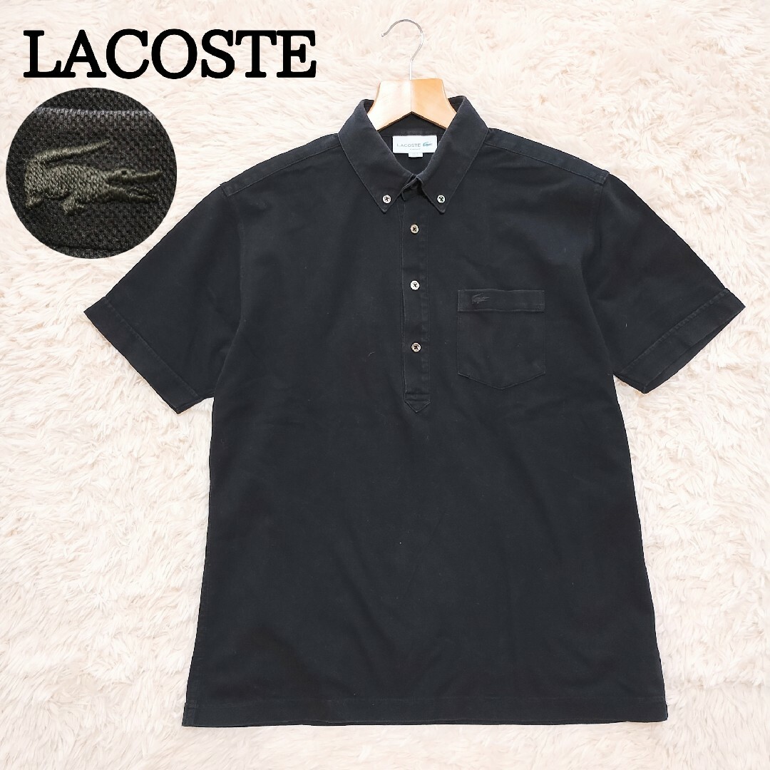 LACOSTE(ラコステ)のLACOSTE　ラコステ　ボタンダウンポロシャツ　黒　スリムフィット　サイズ4 メンズのトップス(ポロシャツ)の商品写真