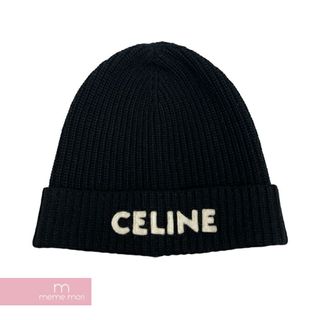 セリーヌ(celine)のCELINE 2021AW Embroidered Knit Wool Beanie 2A25R734L セリーヌ エンブロイダリーニットウールビーニー ニット帽 ニットキャプ 帽子 ロゴ刺繍 ブラック【240511】【中古-A】【me04】(ニット帽/ビーニー)