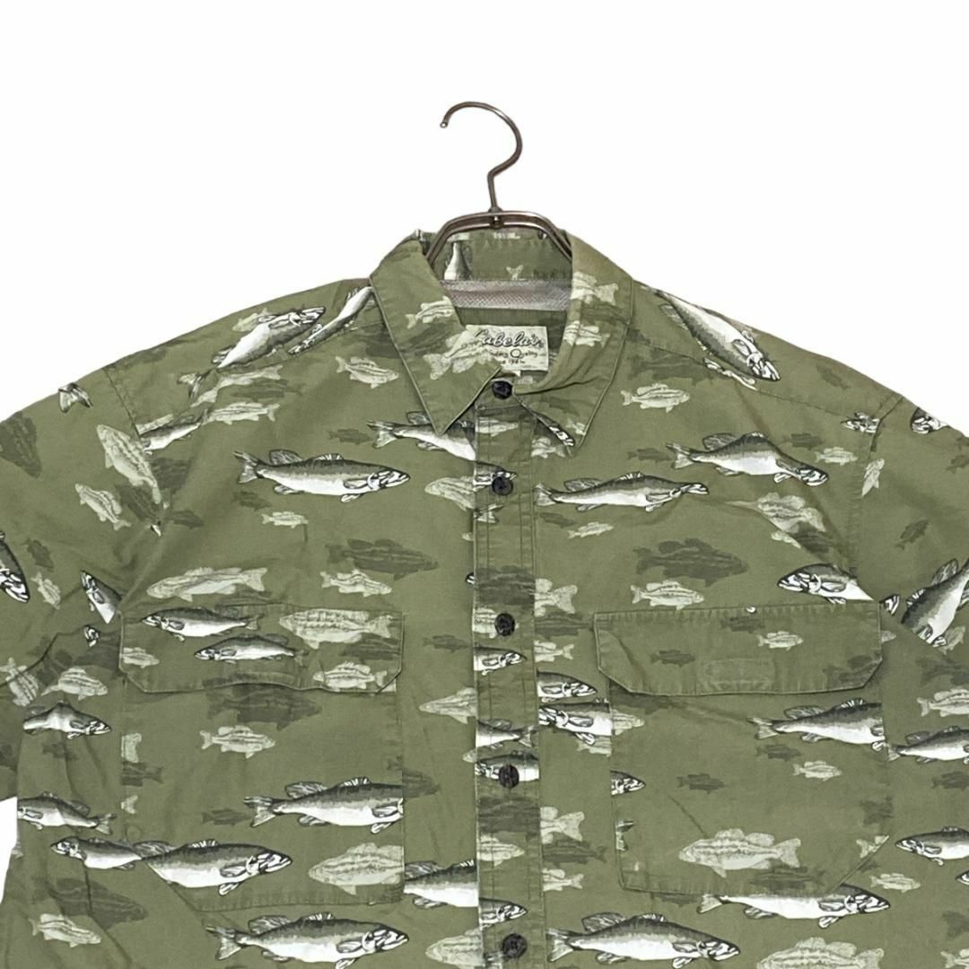 カベラス 半袖フィッシングシャツ 総柄 魚柄 両胸ポケット ロゴパッチf74 メンズのトップス(シャツ)の商品写真