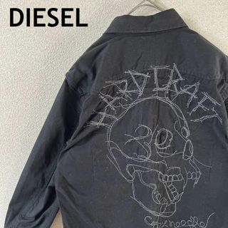 DIESEL - Q2 DIESELディーゼル　スカル刺繍シャツ長袖XSメンズ　黒　スナップボタン