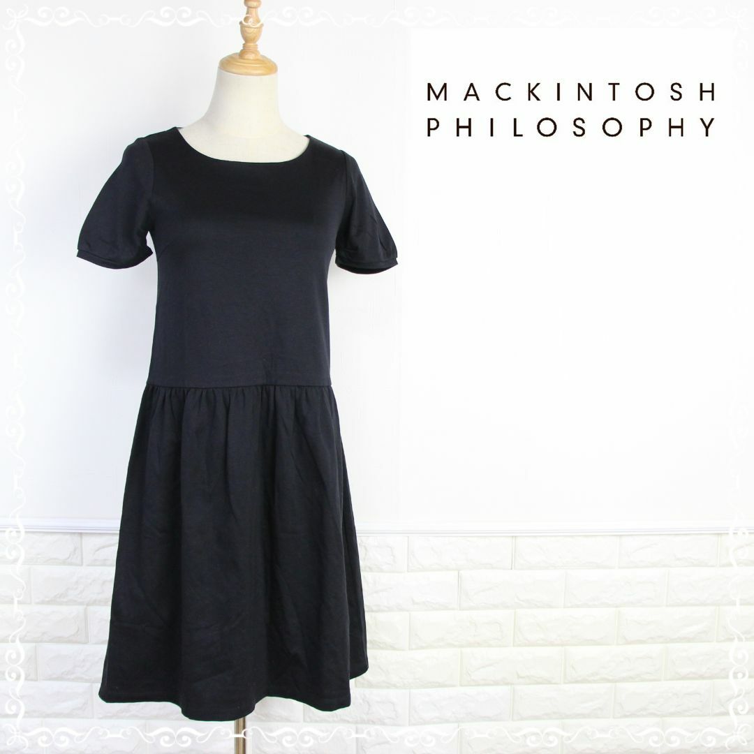 MACKINTOSH PHILOSOPHY(マッキントッシュフィロソフィー)のマッキントッシュフィロソフィー　半袖　ワンピース　36　S　黒 レディースのワンピース(ひざ丈ワンピース)の商品写真