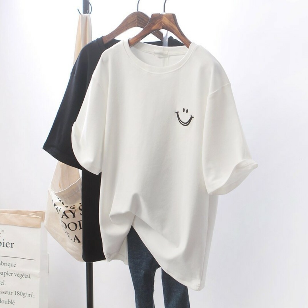 レディース 半袖 Tシャツ かわいい 黒 白  人気商品 ゆったり シンプル レディースのトップス(Tシャツ(半袖/袖なし))の商品写真