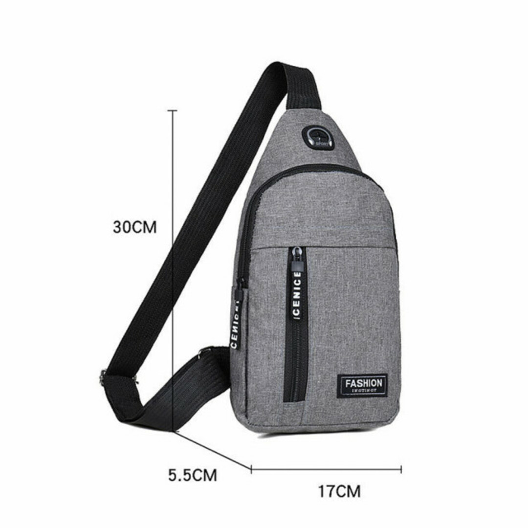 ブラック ポケット ボディバッグ イヤホンポート付 バッグ 撥水 メンズのバッグ(ボディーバッグ)の商品写真