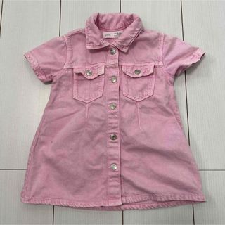 ザラキッズ(ZARA KIDS)のザラ　ピンク　デニム　ワンピース　86(ワンピース)