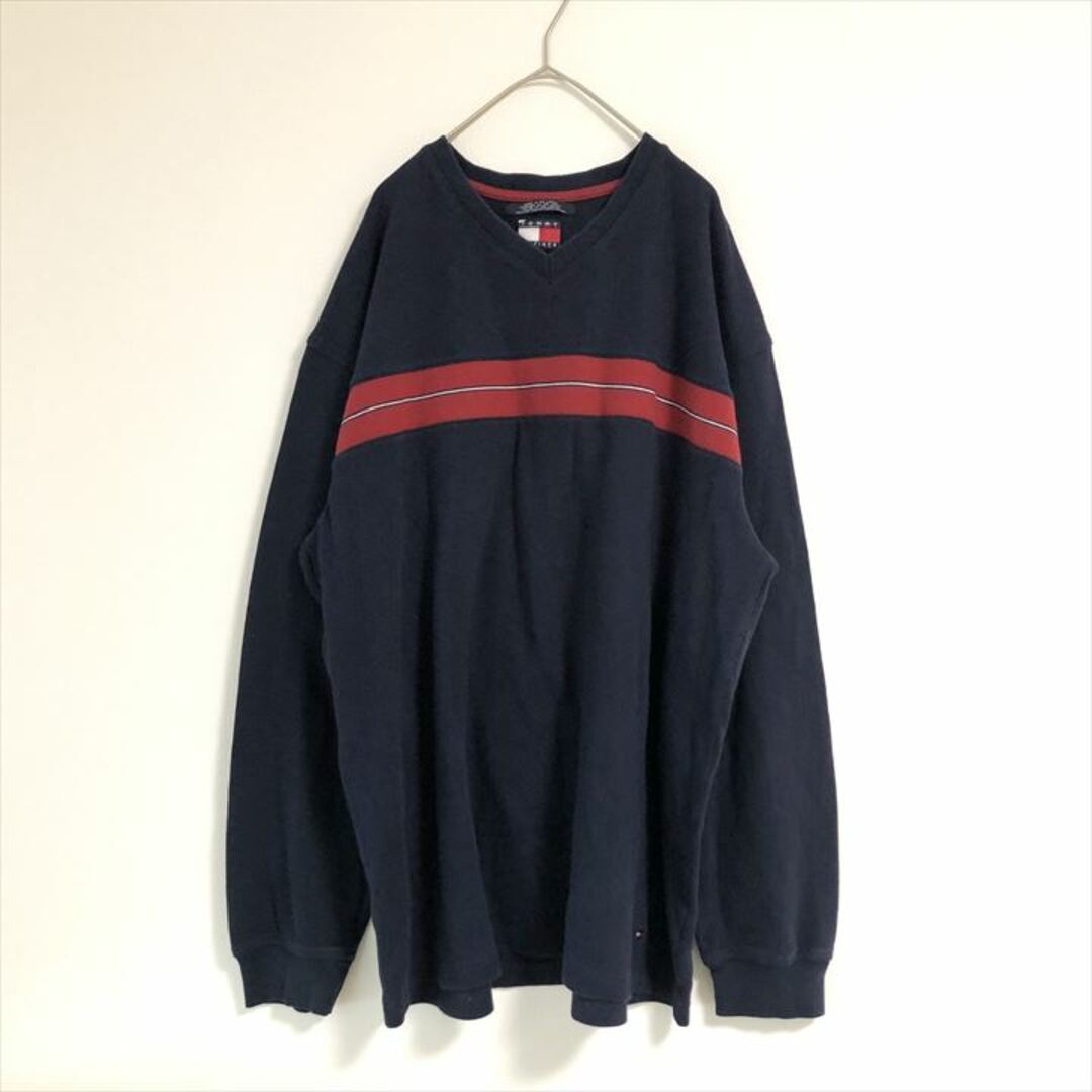 TOMMY HILFIGER(トミーヒルフィガー)の90s 古着 トミーヒルフィガー ロンT オーバーサイズ Vネック 2XL  メンズのトップス(スウェット)の商品写真