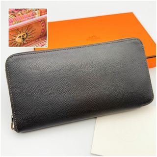 Hermes - 【極美品】エルメス　アザップロング　シルクイン　グラファイト×オレンジ　長財布