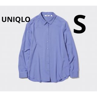 ユニクロ(UNIQLO)のUNIQLO ユニクロ レーヨンブラウス 長袖 S ブルー(シャツ/ブラウス(長袖/七分))