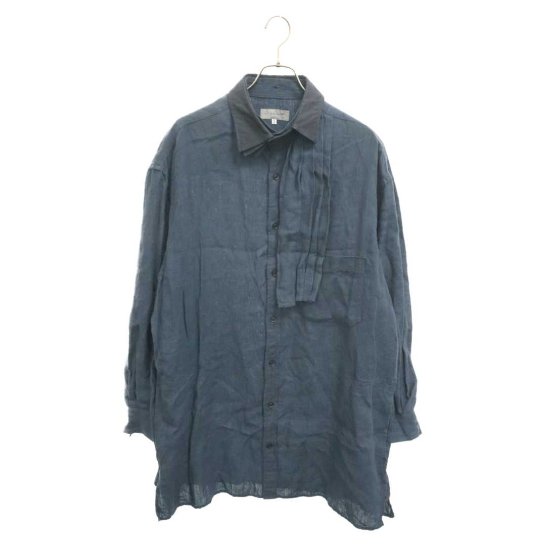 Yohji Yamamoto(ヨウジヤマモト)のYohji Yamamoto POUR HOMME ヨウジヤマモト プールオム 23SS Pleats Linen L/S Shirt プリーツディティール リネン 長袖シャツ ネイビー HZ-B51-319 メンズのトップス(シャツ)の商品写真