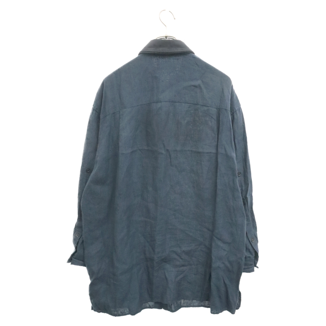 Yohji Yamamoto(ヨウジヤマモト)のYohji Yamamoto POUR HOMME ヨウジヤマモト プールオム 23SS Pleats Linen L/S Shirt プリーツディティール リネン 長袖シャツ ネイビー HZ-B51-319 メンズのトップス(シャツ)の商品写真