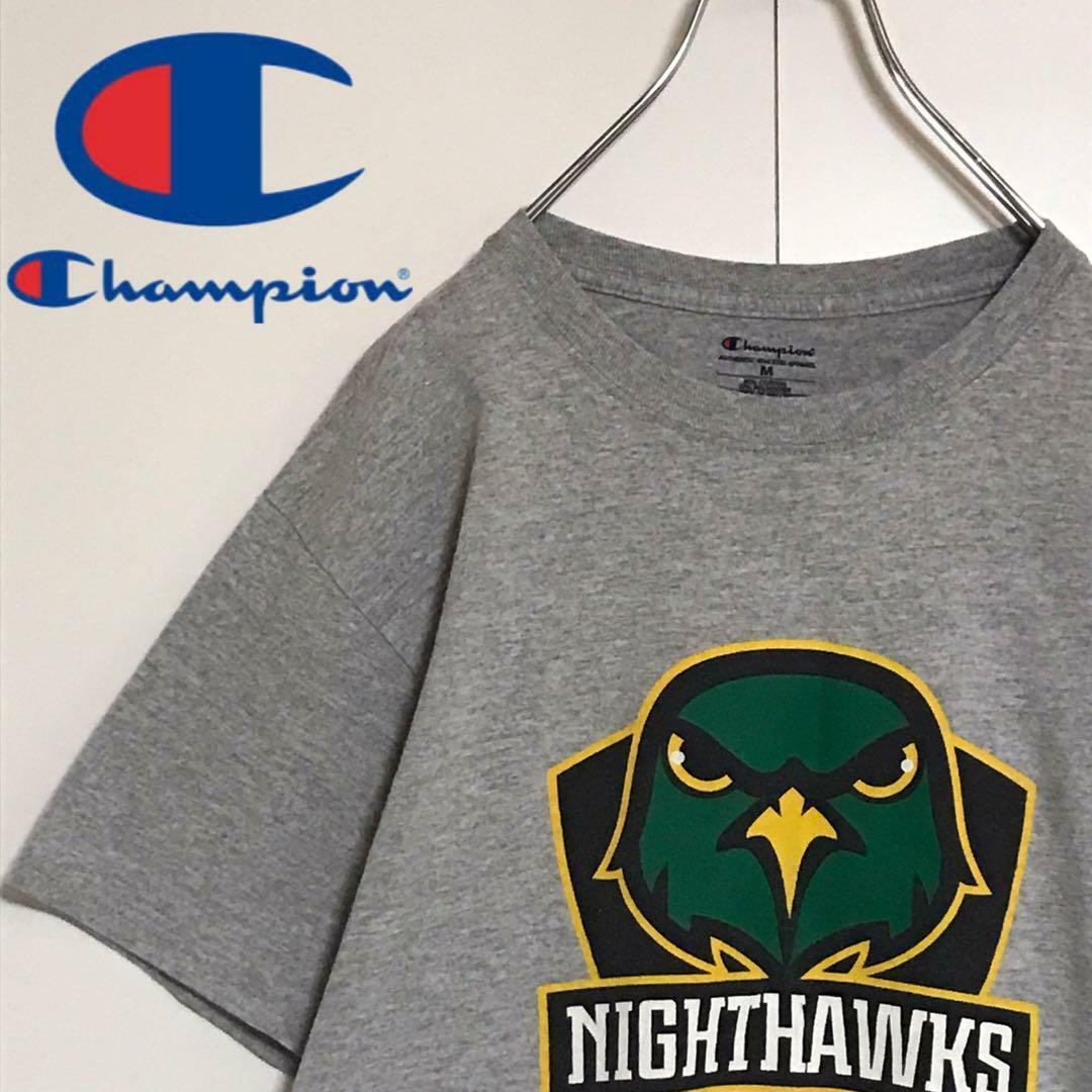 Champion(チャンピオン)の【希少デザイン】チャンピオン　袖ロゴ入りプリントTシャツ　グレー　H853 メンズのトップス(Tシャツ/カットソー(半袖/袖なし))の商品写真