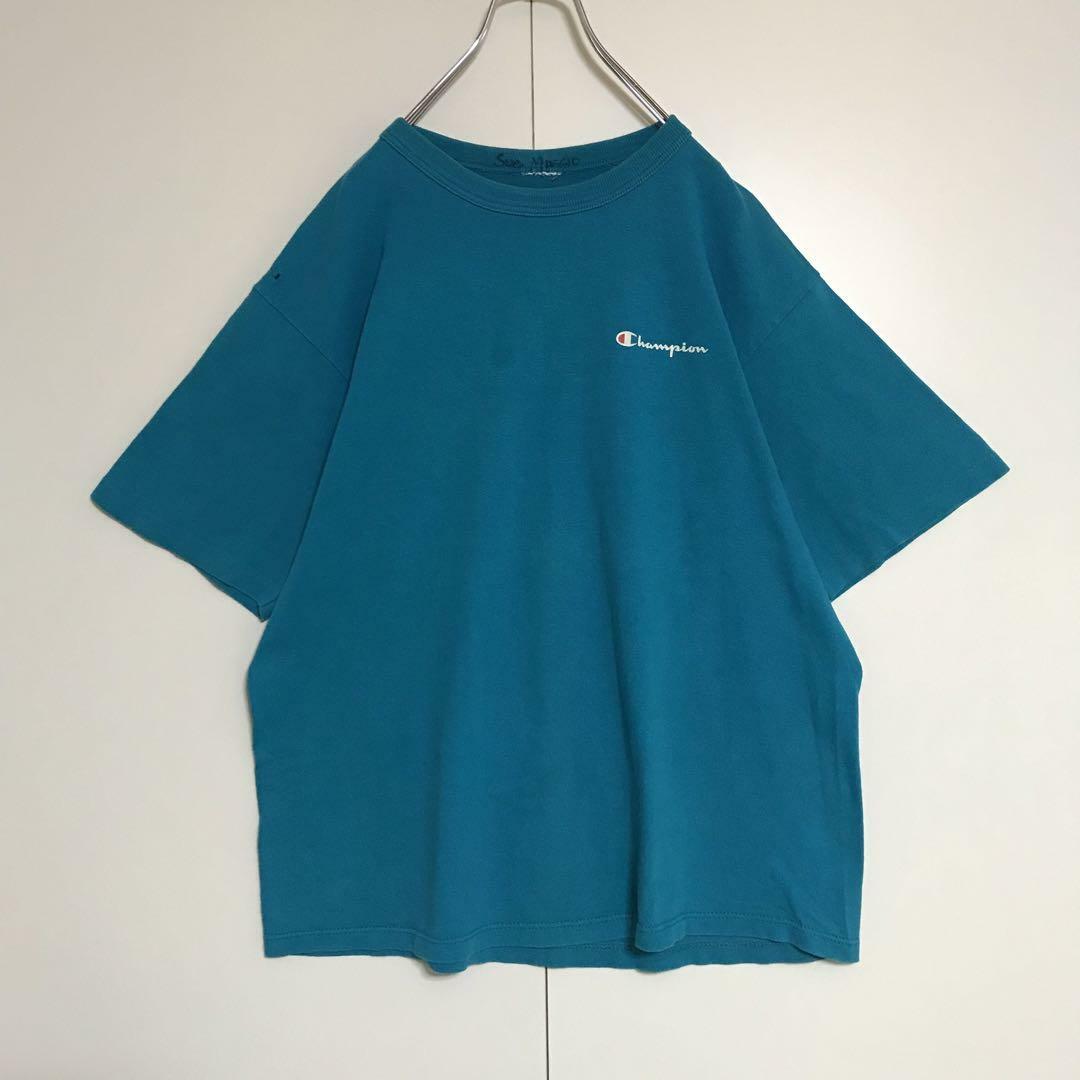 Champion(チャンピオン)の【定番】チャンピオン　プリントロゴ入りTシャツ　ブルー　厚手　H854 メンズのトップス(Tシャツ/カットソー(半袖/袖なし))の商品写真