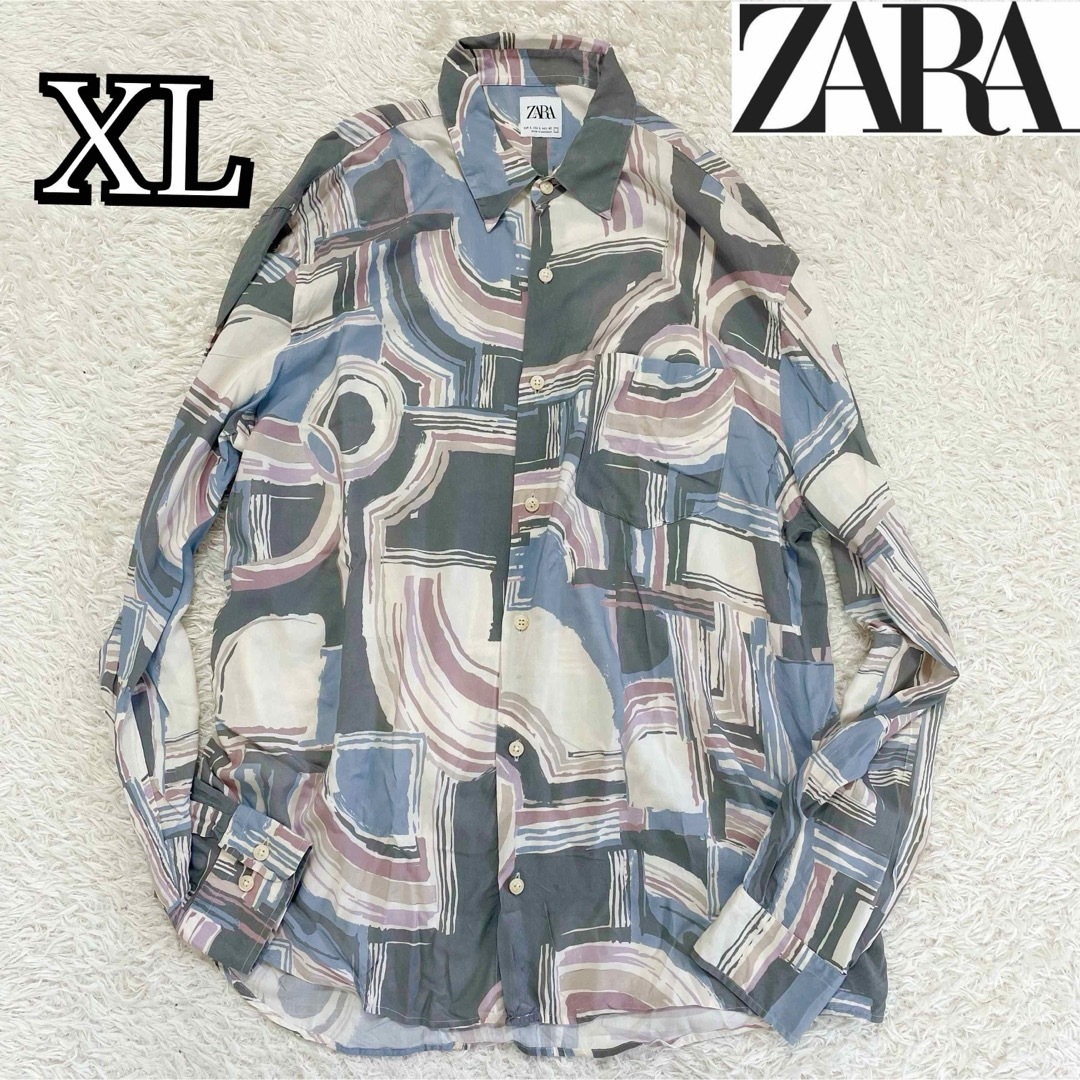 ZARA(ザラ)の激レア★ ZARA ザラ　長袖シャツ　総柄　幾何学柄　幾何学模様テロシャツ　XL メンズのトップス(シャツ)の商品写真