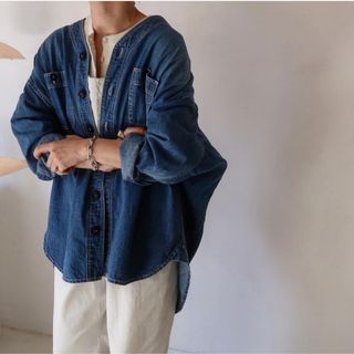 アギュー(ARGUE)の【美品】argue denim wide shirt jacket(ノーカラージャケット)