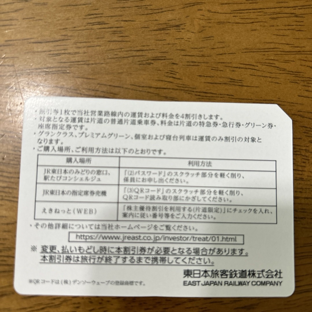 JR(ジェイアール)のJR東日本　株主優待券　1枚 チケットの乗車券/交通券(その他)の商品写真