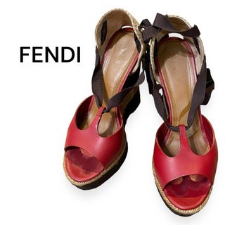 フェンディ(FENDI)のFENDI　フェンディ　ウェッジソールサンダル　レッド ブラウン　３７1/2(サンダル)