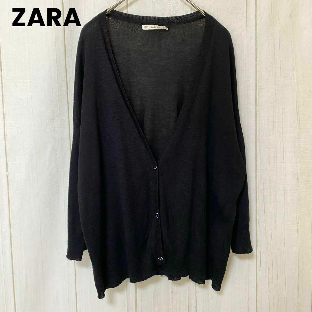 ZARA(ザラ)のst893 ZARA ザラ/7分袖カーディガン/薄手/羽織り/黒/無地 レディースのトップス(カーディガン)の商品写真