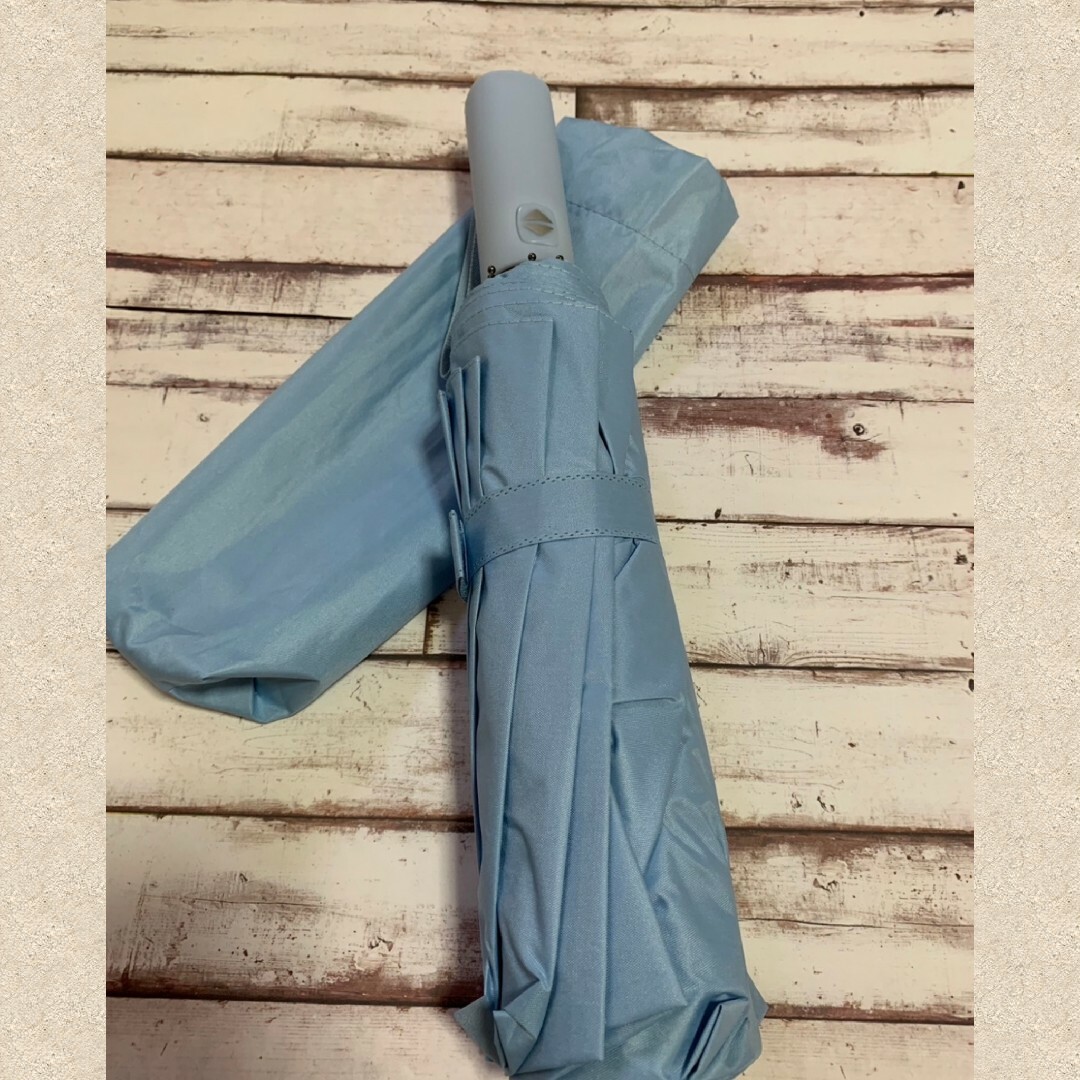 【折りたたみ傘 】ブルー  日傘 晴雨兼用 UVカット ワンタッチ 12本骨 レディースのファッション小物(傘)の商品写真