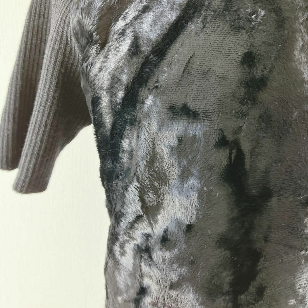 GEORGES RECH(ジョルジュレッシュ)のジョルジュレッシュ　半袖ニット　S　ハイネック　黒　起毛素材　艶感　切り替え レディースのトップス(ニット/セーター)の商品写真