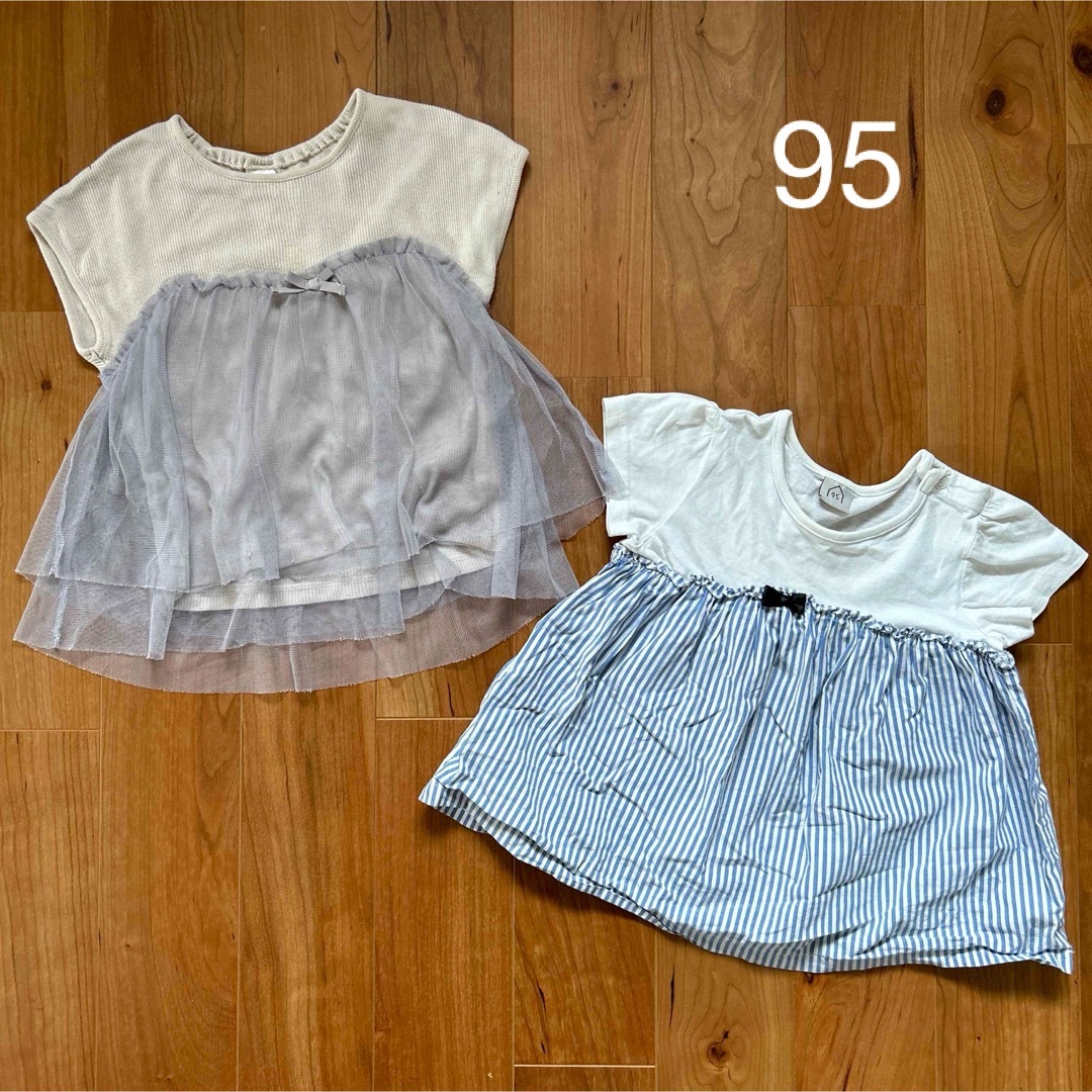 tete a tete(テータテート)の95サイズ　フレンチスリーブトップス2枚 キッズ/ベビー/マタニティのキッズ服女の子用(90cm~)(Tシャツ/カットソー)の商品写真