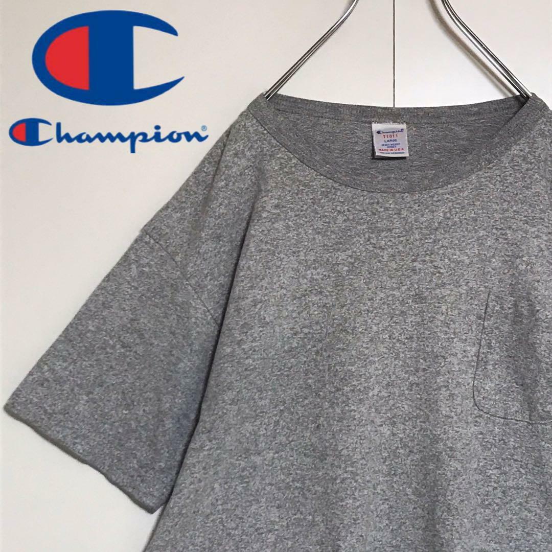 Champion(チャンピオン)の【USA製】チャンピオン　T1011 袖ロゴ入りTシャツ　グレー　Ｌ　H864 メンズのトップス(Tシャツ/カットソー(半袖/袖なし))の商品写真