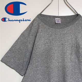 チャンピオン(Champion)の【USA製】チャンピオン　T1011 袖ロゴ入りTシャツ　グレー　Ｌ　H864(Tシャツ/カットソー(半袖/袖なし))