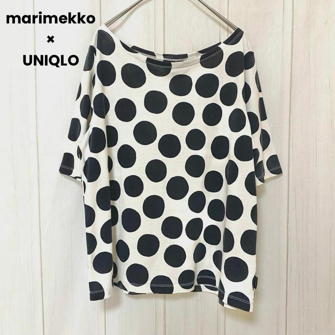 UNIQLO(ユニクロ)のst907 マリメッコ×ユニクロ/グラフィック半袖T/ドット/トップス/白黒 レディースのトップス(Tシャツ(半袖/袖なし))の商品写真