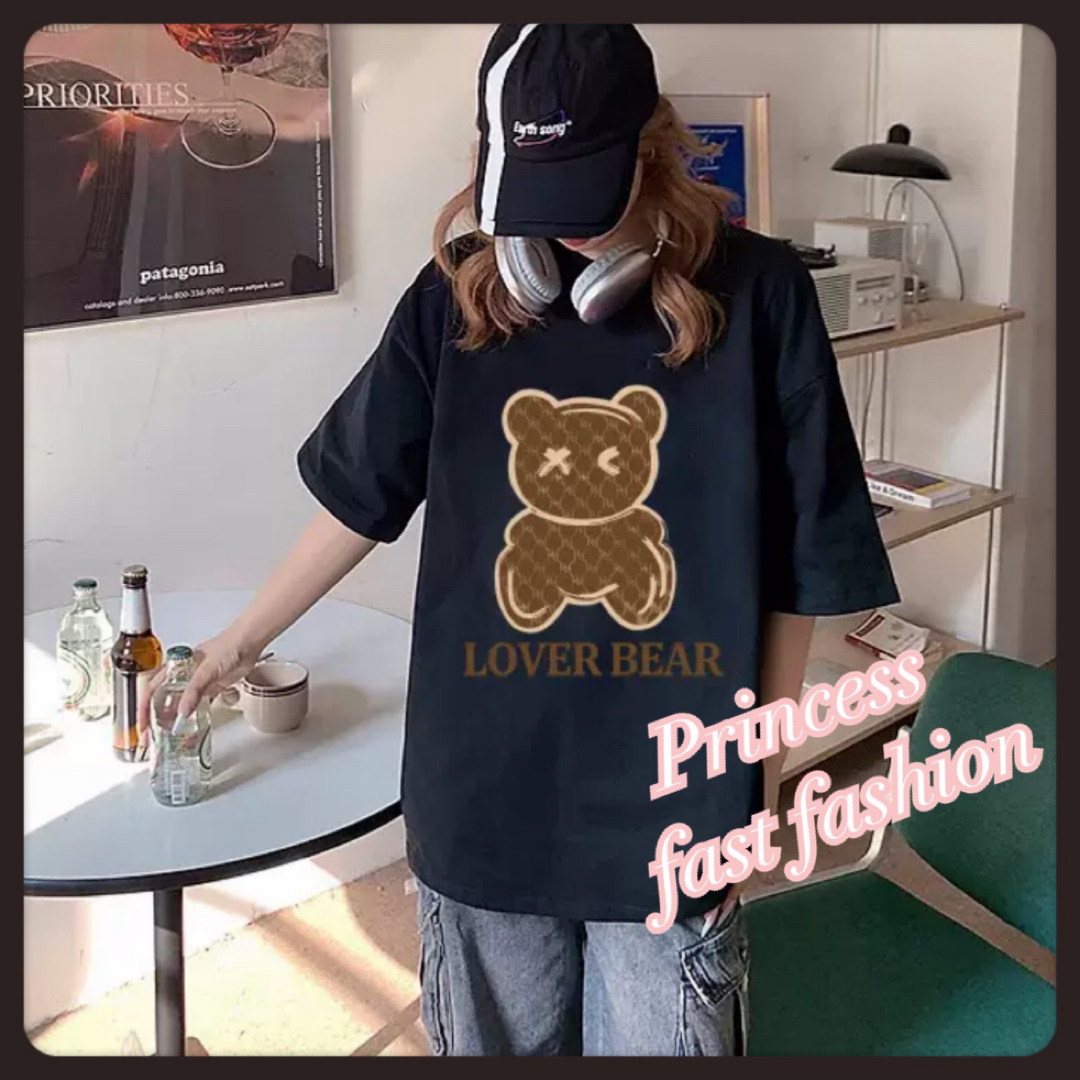 【4L】モノグラム くまさん 半袖Tシャツ 大きいサイズ 男女兼用 レディース レディースのトップス(Tシャツ(半袖/袖なし))の商品写真