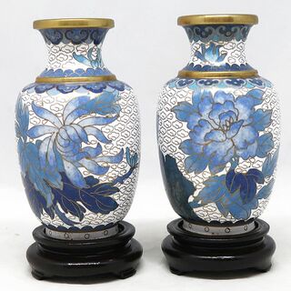 中国美術 景泰藍 七宝 花瓶 年代物 時代 一対 花器 2点(金属工芸)