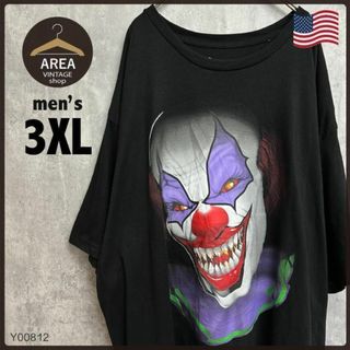 USA古着ビッグTシャツピエロホラー悪夢ジョーカー3XLサイズブラック黒ゆるだぼ(Tシャツ/カットソー(半袖/袖なし))