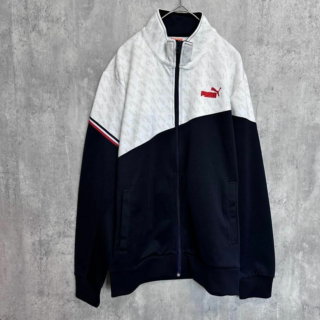 【美品】PUMAプーマスウェットスポーツウェアメンズＭサイズホワイトネイビー メンズのトップス(ジャージ)の商品写真