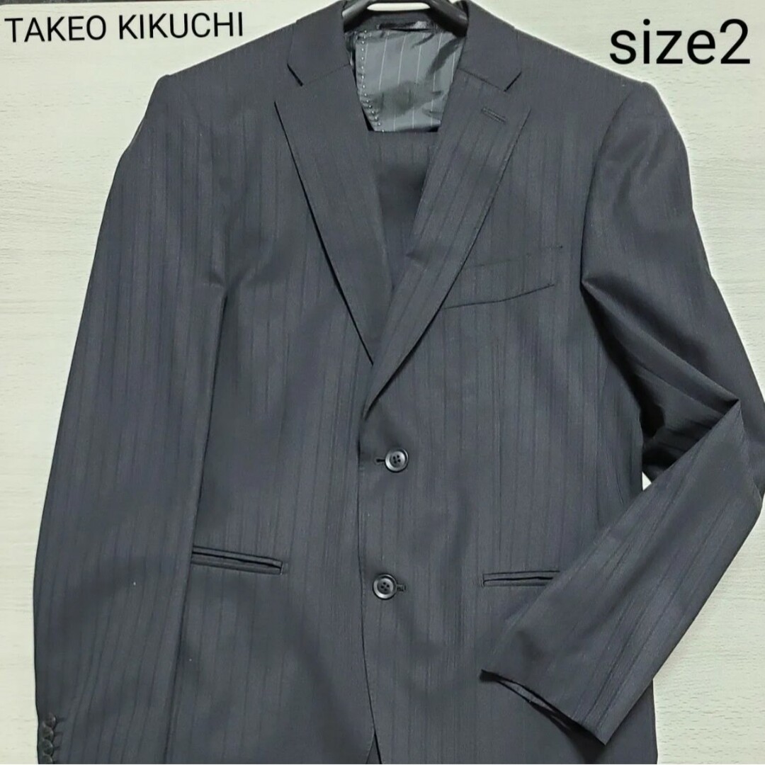 TAKEO KIKUCHI(タケオキクチ)のTAKEO KIKUCHI　スーツ　ブラックシャドーストライプ　パンツ　ノータッ メンズのスーツ(セットアップ)の商品写真