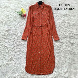 ラルフローレン(Ralph Lauren)の【美品】ラルフローレン エクエステリアンプリントジャージシャツワンピース XS(ロングワンピース/マキシワンピース)