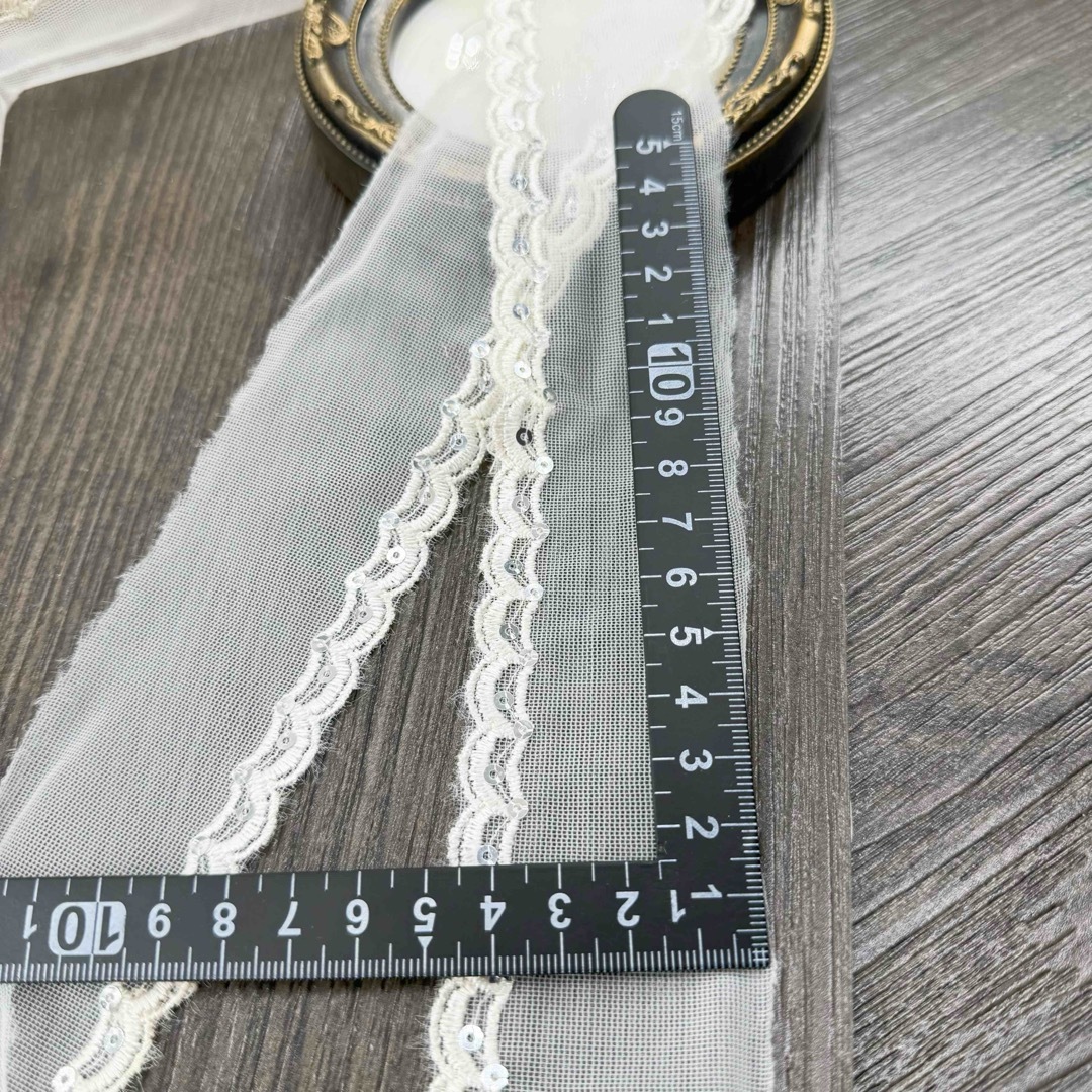 S529【12.5m】スパコール刺繍チュールレース生地　アイボリー ハンドメイドの素材/材料(生地/糸)の商品写真