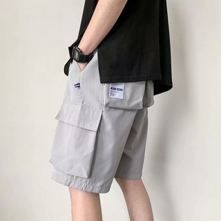 【再入荷】 カーゴパンツ ショート 大きめ グレー L ストリート メンズ(ワークパンツ/カーゴパンツ)