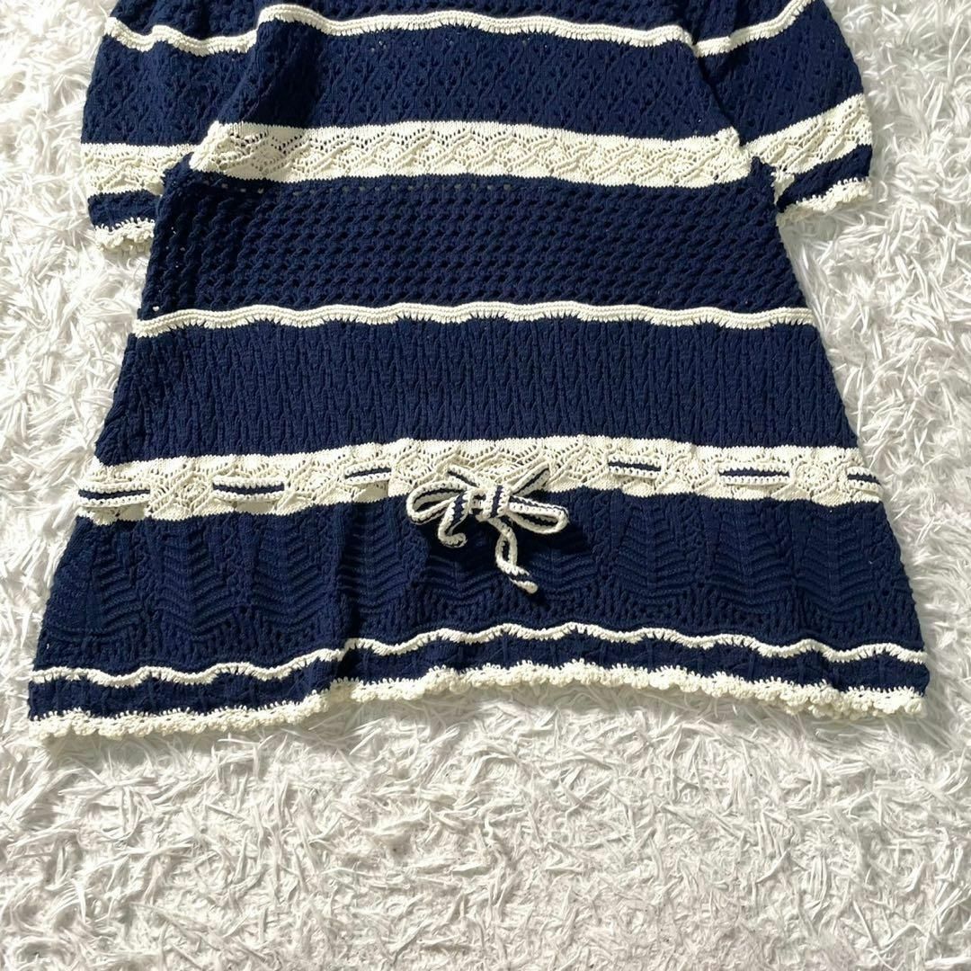 POLO RALPH LAUREN(ポロラルフローレン)の極美品♡ ポロラルフローレン サマーニット コットン ボーダー リボン 現行 レディースのトップス(ニット/セーター)の商品写真