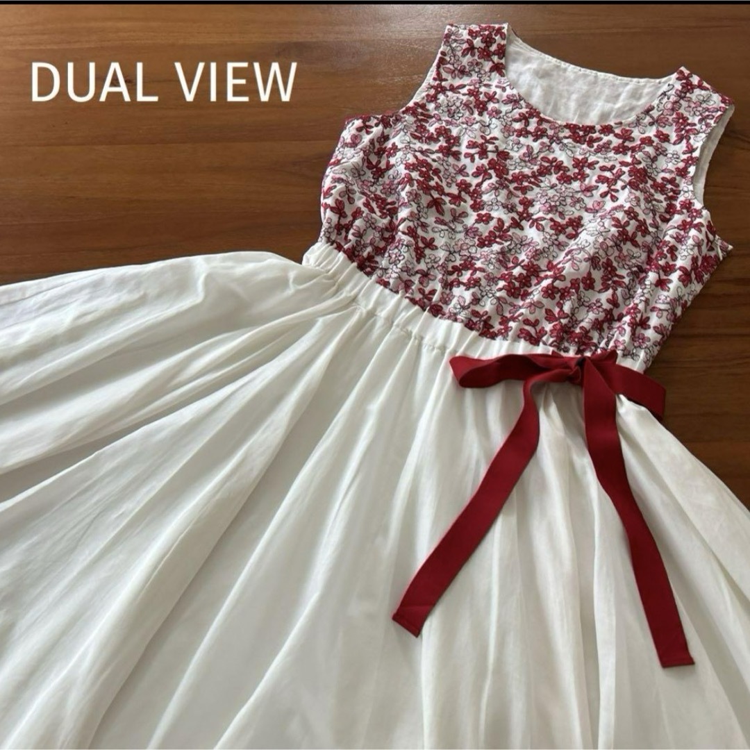 DUAL VIEW(デュアルビュー)のDUAL VIEW デュアルビュー 刺繍 シルク混　フレアワンピース 40 レディースのワンピース(ひざ丈ワンピース)の商品写真