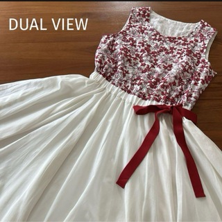 DUAL VIEW - DUAL VIEW デュアルビュー 刺繍 シルク混　フレアワンピース 40
