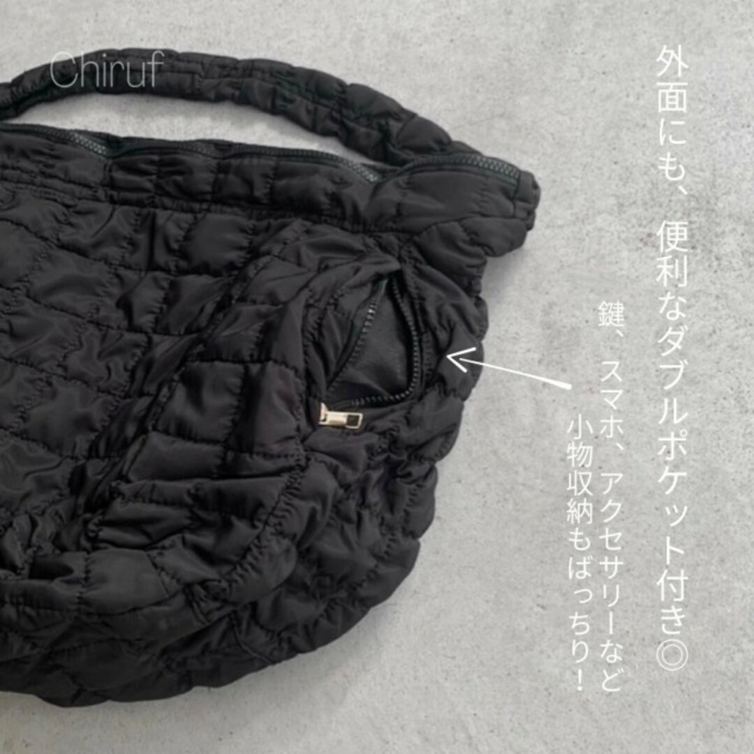 キルティング ビッグ サイズ ショルダーバッグ ブラック 黒 レディース メンズ レディースのバッグ(ショルダーバッグ)の商品写真