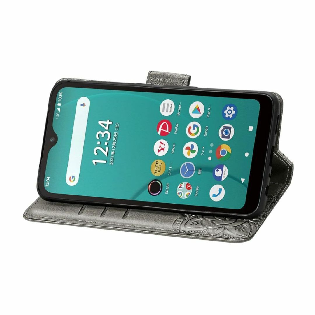 arrows WE F-51B 手帳型 ケース 蝶柄 バタフライ 型押し グレー スマホ/家電/カメラのスマホアクセサリー(Androidケース)の商品写真