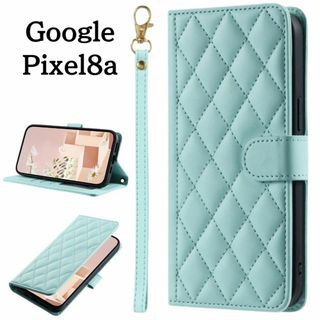 Google Pixel8a キルティング レザー ハンドストラップ 薄緑(Androidケース)