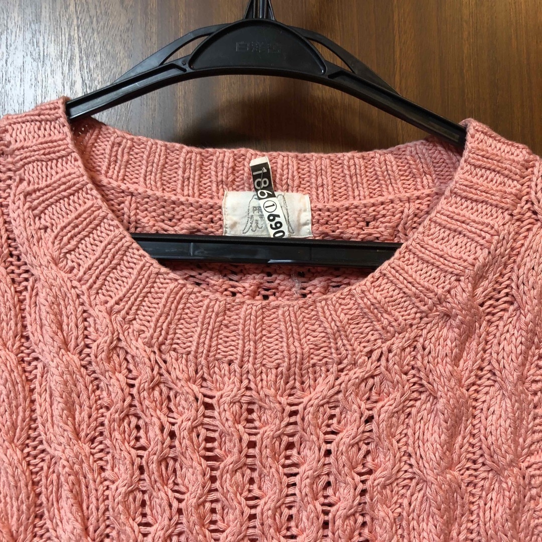 プライベートワールドのパステルオレンジの手編み風セーター レディースのトップス(ニット/セーター)の商品写真