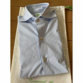 フィナモレ(FINAMORE)のFinamore / フィナモレシャツ ホワイトxライトブルー size36(Tシャツ/カットソー(七分/長袖))